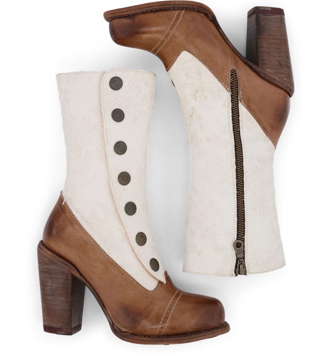 (image for) Amelia Boots Tan Rustic Leather with Ivory Embroidery